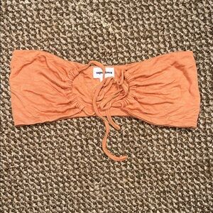 Orange Strapless Ruched Crop Top